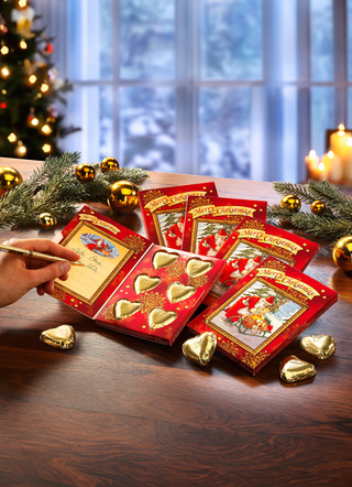 Weihnachtsleckereien - Grußkarten 5er-Set, mit süßer Füllung, in Farbe ROT-GOLD