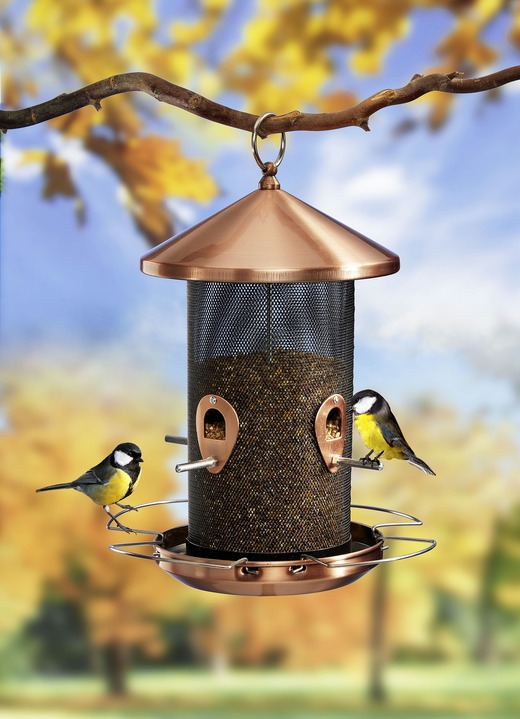 Winterlicher Garten -  Vogelfuttersäule in edlem Kupferlook, in Farbe SCHWARZ-KUPFER