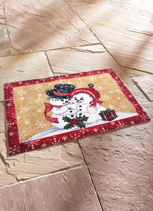 Heimtextilien - Fußmatte mit Schneemann-Motiv, in Farbe ROT-BEIGE Ansicht 1