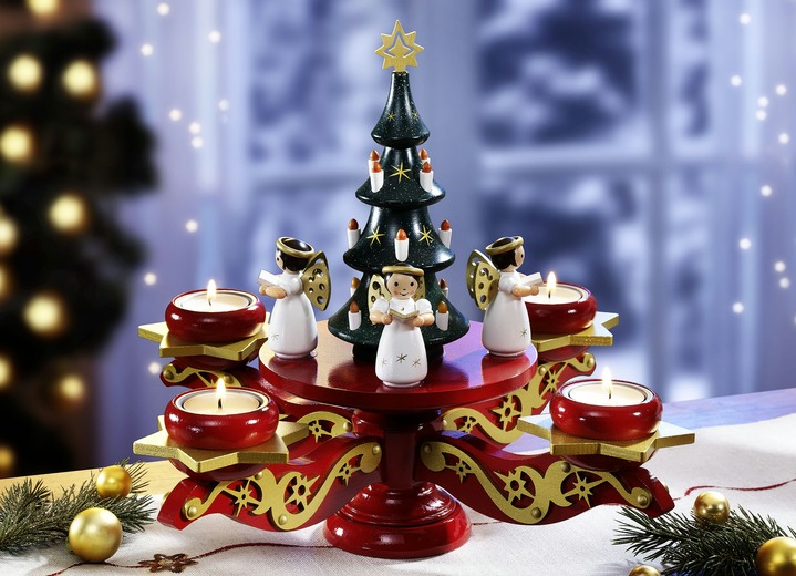 Aus dem Erzgebirge - Adventsleuchter aus Holz, in Farbe ROT Ansicht 1
