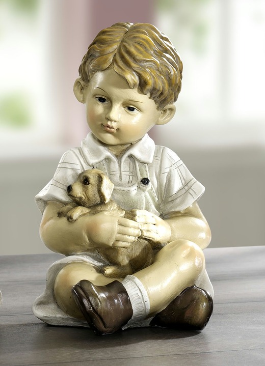Dekoration - Kinder mit Haustier von Hand bemalt, in Farbe CREME, in Ausführung Junge mit Hund Ansicht 1