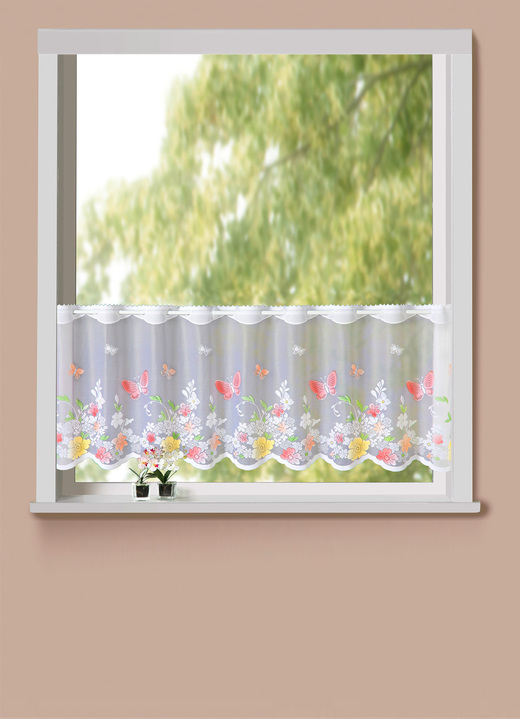 Tisch- & Fensterdekorationen - Kurzstore aus handkoloriertem Jacquard, in Größe 784 (H45xB 90 cm) bis 861 (H60xB150 cm), in Farbe WEIß-BUNT Ansicht 1