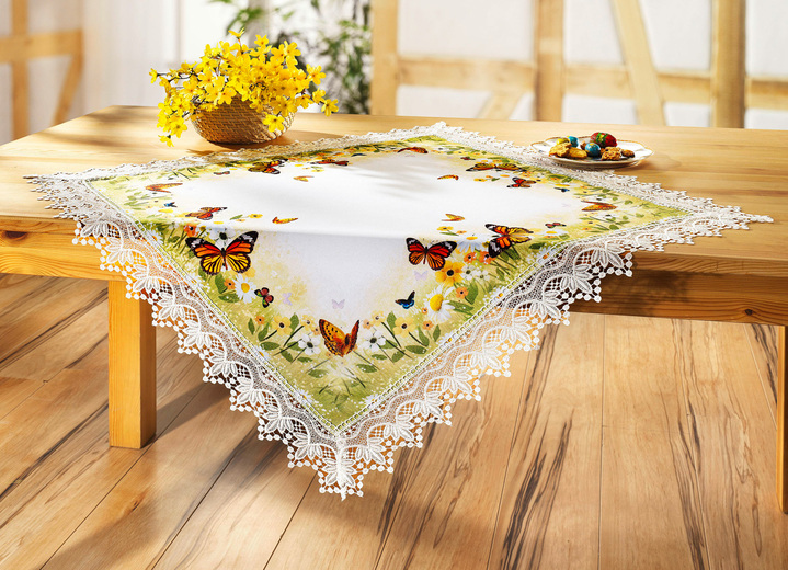 Tischdecken - Tisch- und Raumdekoration mit aufwendiger Spitze, in Größe 101 (Deckchen, 35x 50 cm) bis 404 (Kissenbezug, 40x 40 cm), in Farbe SEKT-BUNT Ansicht 2