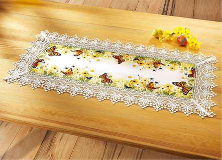 Tischdecken - Tisch- und Raumdekoration mit aufwendiger Spitze, in Größe 101 (Deckchen, 35x 50 cm) bis 404 (Kissenbezug, 40x 40 cm), in Farbe SEKT-BUNT