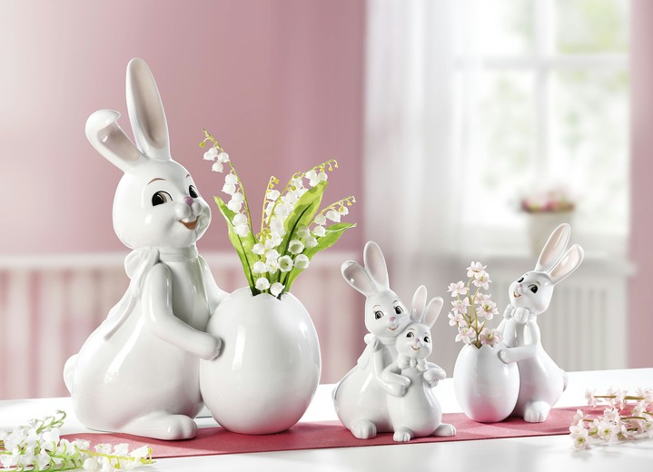 Goebel-Figuren - Lustige Hasen aus Porzellan, in Farbe WEISS, in Ausführung Hase mit Ei-Vase, klein