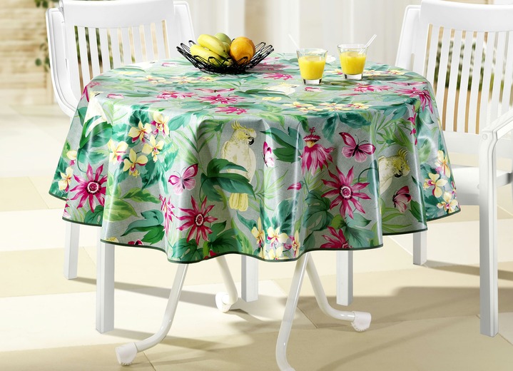 Gartentischdecken - Wachstischtuch mit farblich abgestimmtem Schrägband, in Größe 108 (Tischdecke, 80x 80 cm) bis 200 (Tischdecke oval, 155x220 cm), in Farbe BUNT Ansicht 4