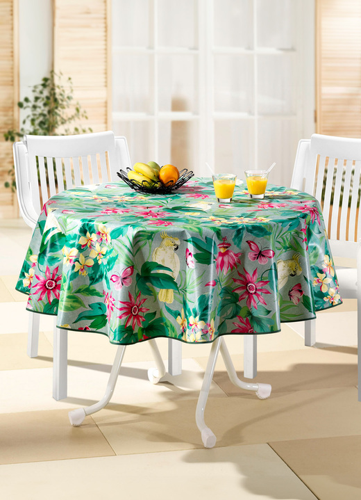 Gartentischdecken - Wachstischtuch mit farblich abgestimmtem Schrägband, in Größe 108 (Tischdecke, 80x 80 cm) bis 200 (Tischdecke oval, 155x220 cm), in Farbe BUNT Ansicht 3