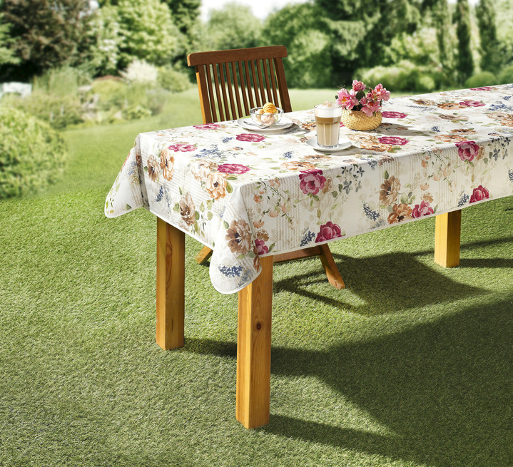 - Wachstuch-Tischserie mit Blumen-Motiven, in Größe 180 (Mitteldecke, 80/ 80 cm) bis 220 (Tischdecke oval, 140/190 cm), in Farbe BEIGE Ansicht 1