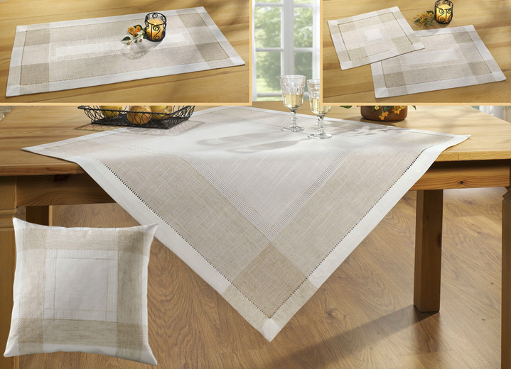 Tischdecken - Klassische Tisch- und Raumdekoration mit Leinen, in Größe 101 (Läufer, 30x 70 cm) bis 404 (Kissenbezug, 40x 40 cm), in Farbe ECRU-BEIGE