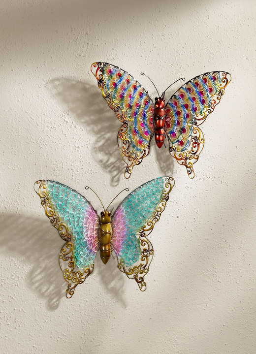 Gartendekoration - Wanddeko Schmetterling aus Metall, 2er Set, in Farbe BUNT