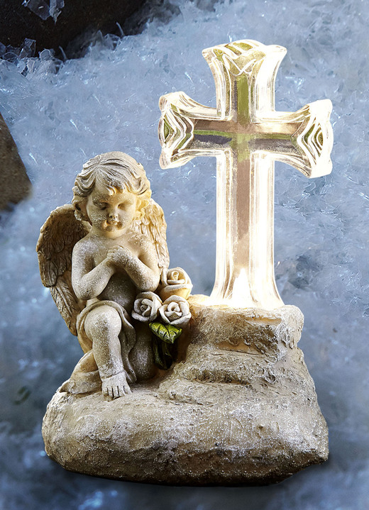 Leuchtende Dekoration - Solar-Gedenkengel aus wetterfestem Kunststein, in Farbe BEIGE Ansicht 2