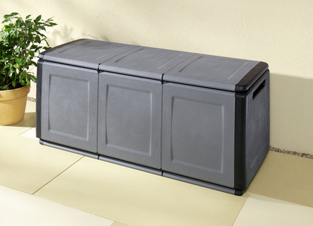 Gartenmöbel - Gartenboxen aus robustem Polypropylen, in Farbe BEIGE, in Ausführung klein – Farbe GRAU – Ansicht 