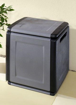 Gartenmöbel - Gartenboxen aus robustem Polypropylen, in Farbe BEIGE, in Ausführung klein – Farbe GRAU – Ansicht 