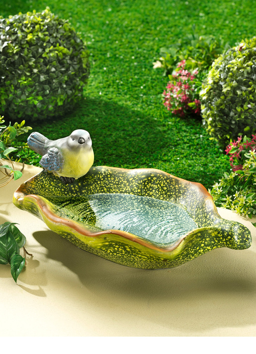 Gartendekoration - Vogeltränke Blaumeise aus hochwertiger Keramik, in Farbe GRÜN Ansicht 1