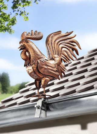 Dachrinnen- und Zaunfigur Hahn im Kupferlook