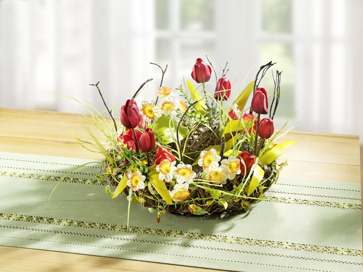 Kunst- & Textilpflanzen - Weidenkranz mit Tulpen und Osterglocken, in Farbe GRÜN