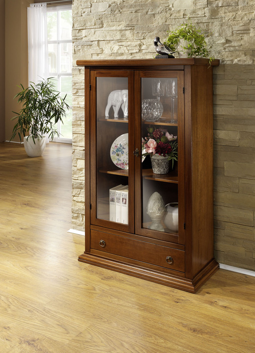 Vitrinen & Highboards - Möbelserie aus teilmassivem Holz, in Farbe ANTIKWEISS, in Ausführung Vitrine, klein Ansicht 2