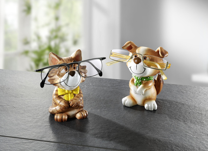 Figuren - Brillenhalter , in Farbe BRAUN, in Ausführung Katze mit gelber Schleife