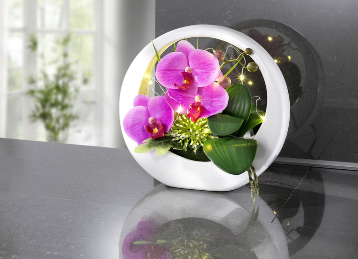 Wohnaccessoires - LED Beleuchtetes Gesteck, in Farbe WEISS-ROSA, in Ausführung Orchideen-Gesteck Ansicht 1
