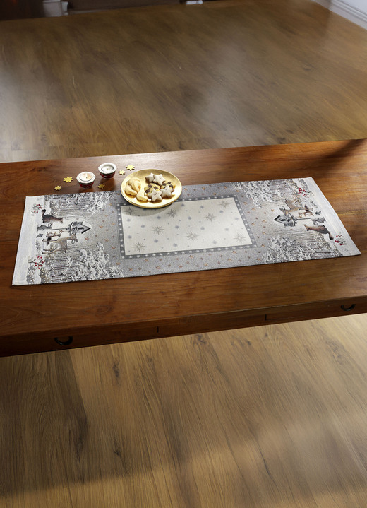 Tischdecken - Tisch- und Raumdekoration mit Winterlandschaft, in Größe 100 (2 Platzsets, 33x 45 cm) bis 404 (Kissenbezug, 45x 45 cm), in Farbe CREME Ansicht 2