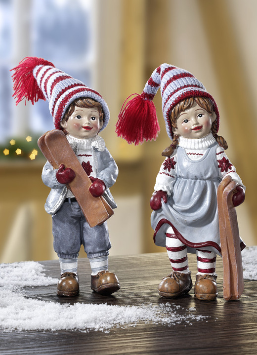 Weihnachtliche Dekorationen - Winterkinder, 2er-Set, in Farbe ROT-GRAU, in Ausführung Winterkinder Höhe: 17 cm Ansicht 1