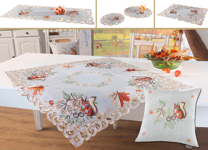 Tischdecken - Aufwendig gearbeitete Wohnaccessoires , in Größe 101 (Deckchen, 35x 50 cm) bis 404 (Kissenbezug, 40x 40 cm), in Farbe GRAU