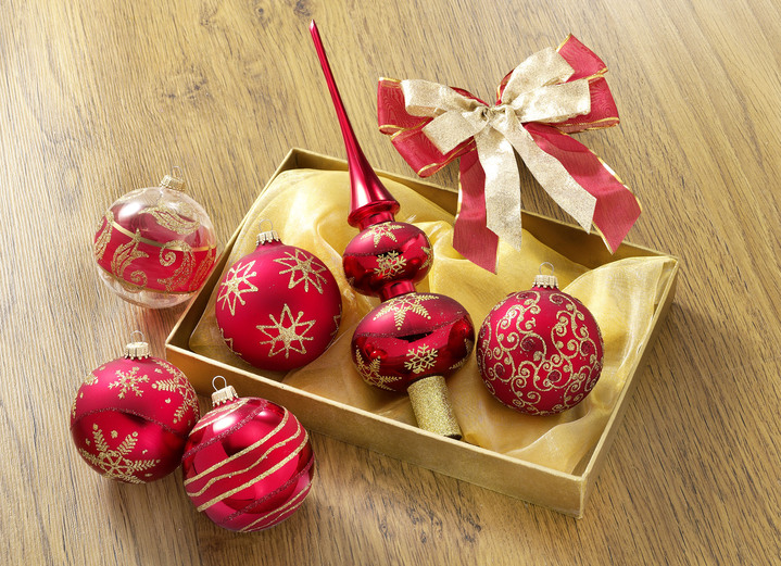 - Weihnachtsbaumschmuck in verschiedenen Ausführungen, in Farbe ROT-GOLD, in Ausführung Schleifen-Set, 6-teilig