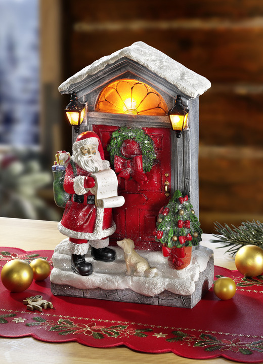 Weihnachtliche Dekorationen - Beleuchtete Szene mit Weihnachtsmann, in Farbe BUNT