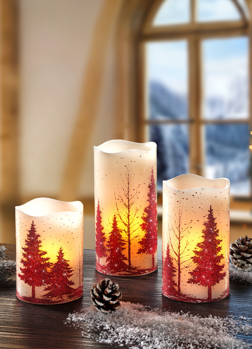 - Batteriebetriebene LED-Kerzen, 3er-Set - Batteriebetriebene LED-Kerzen, 3er-Set, in Farbe CREME-ROT