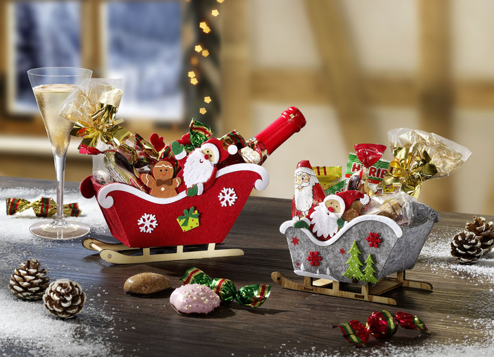 Weihnachtsleckereien - Weihnachts-Schlitten mit Weihnachtsleckereien, in Farbe BUNT, in Ausführung Weihnachts-Schlitten für Kinder (ohne Secco)