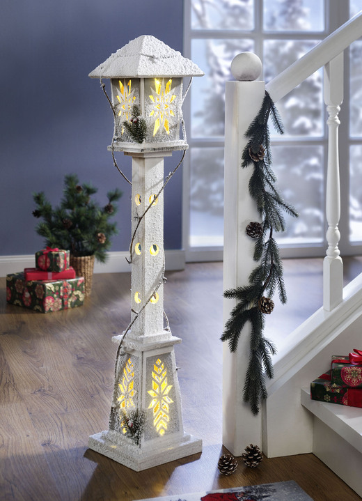 Weihnachtliche Dekorationen - Beleuchtete Laterne, batteriebetrieben, in Farbe WEISS