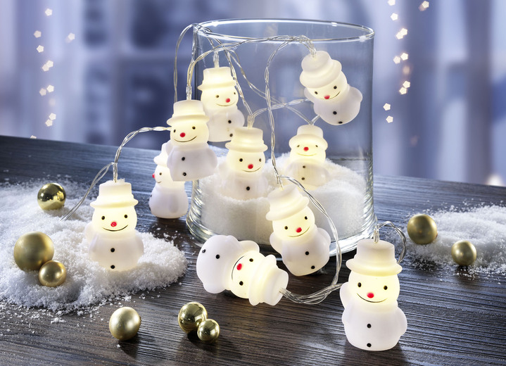 Weihnachtliche Dekorationen - Batteriebetriebene Lichterkette Schneemann, in Farbe WEISS