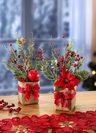 Gestecke & Kränze - Gesteck im Jutesack, 2er-Set, in Farbe ROT