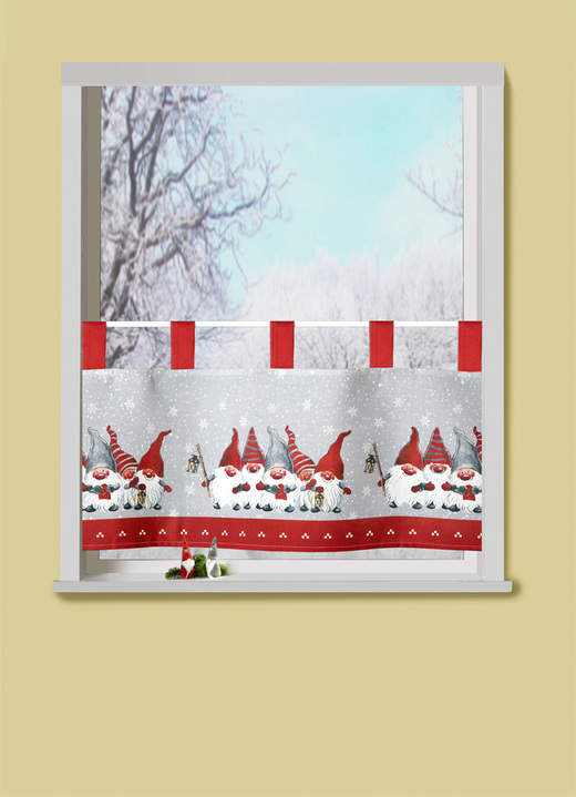 Fensterdekorationen - Kurzstore Wichtelfamilie mit Schlaufen, in Größe 786 (H45xB 85 cm) bis 790 (H45xB125 cm), in Farbe BUNT Ansicht 1