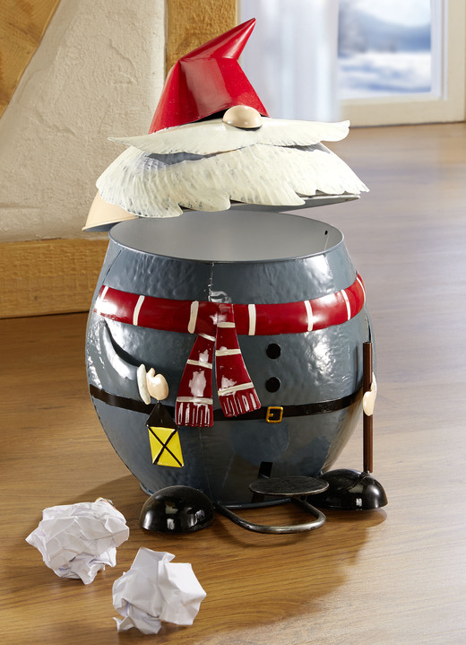 - Mülleimer Wichtel aus Metall mit Tretmechanismus, in Farbe ROT-GRAU-WEISS Ansicht 2