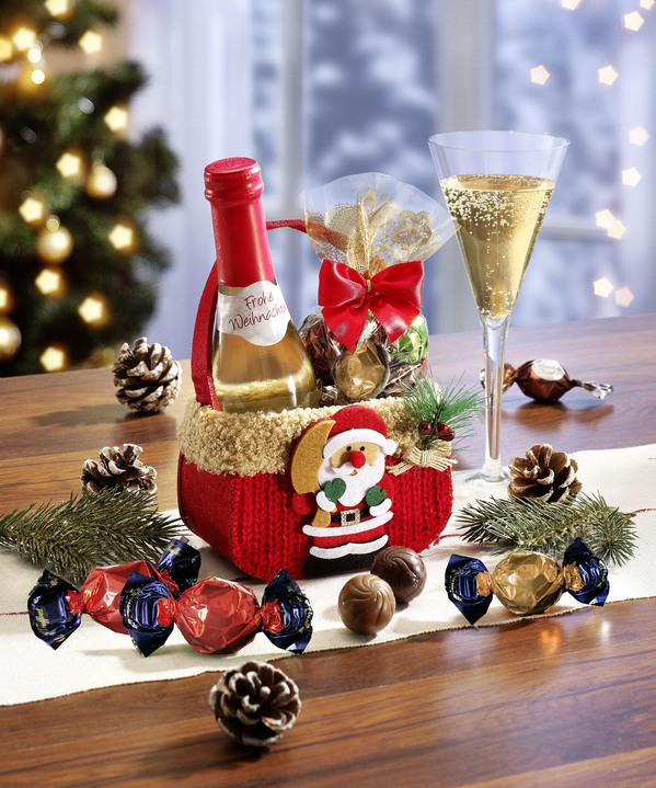 Weihnachtsleckereien - Weihnachts-Täschchen mit süßer Füllung und Secco, in Farbe BUNT