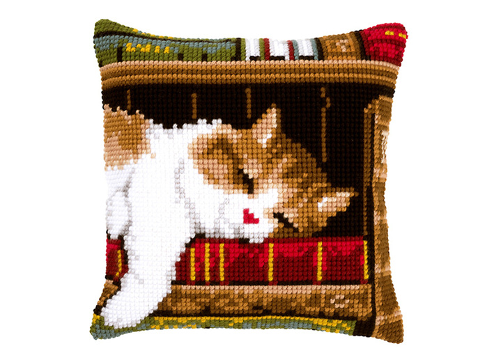 Kissenbezüge - Stickkissen Katze mit Zubehör, in Farbe BUNT