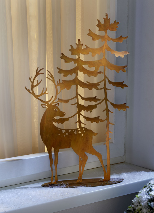 Winterlicher Garten - Dekosilhouette Hirsch aus rostfarben lackiertem Metall, in Farbe ROST