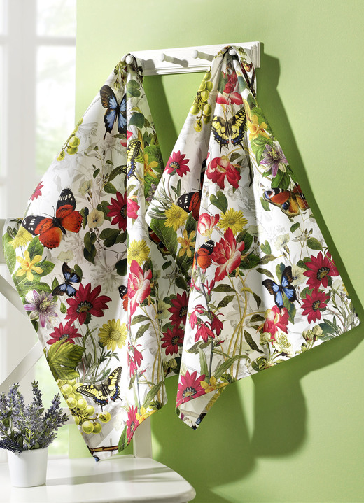 Handtücher - Geschirrtücher mit naturnahem Wildblumen-Motiv, 2er-Set, in Farbe BUNT