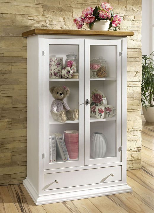 Vitrinen & Highboards - Vitrine mit Griffen aus Metall und Keramik, in Farbe WEISS-NATUR