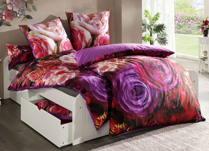 Bettwäschegarnituren - Florella Bettwäsche-Garnitur mit Reißverschluss, in Größe 111 (40x80 cm + 135x220 cm) bis 115 (80x80 cm + 155x220 cm), in Farbe BORDEAUX