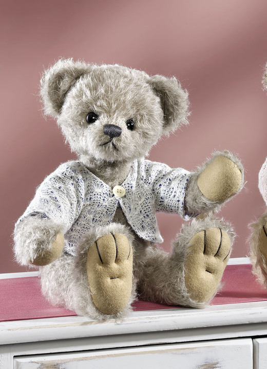 Geschenkideen - Teddy aus hochwertigem Mohairplüsch, in Farbe GRAU-BEIGE, in Ausführung Teddy 