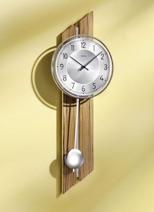 Uhren - Quarzpendel-Wanduhr mit Rückwand aus Massivholz, in Farbe SILBER
