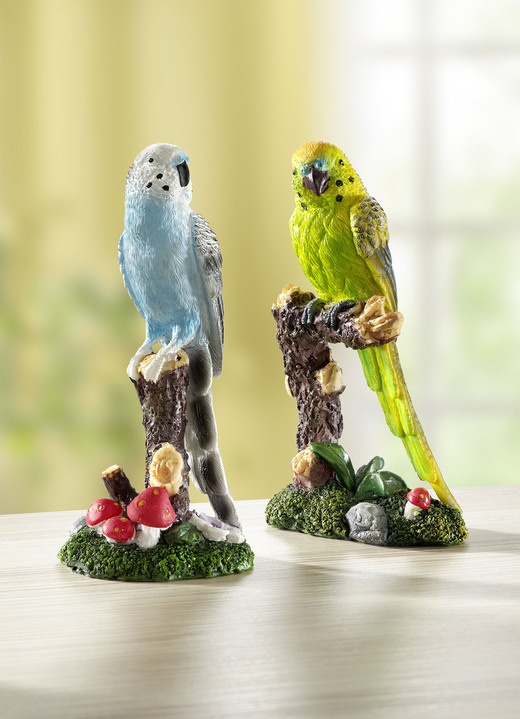 Figuren - Detailliert gearbeitete Wellensittiche, in Farbe BLAU-WEISS
