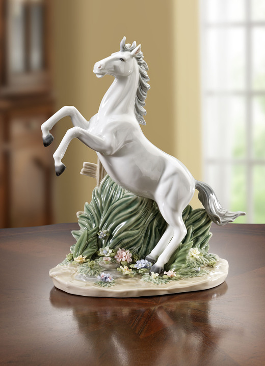 Figuren - Pferd aus hochwertigem Porzellan, in Farbe WEISS-GRAU
