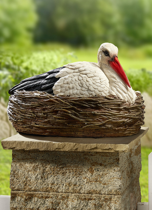 Gartendekoration - Handbemaltes Storchennest aus Polyresin, in Farbe WEISS