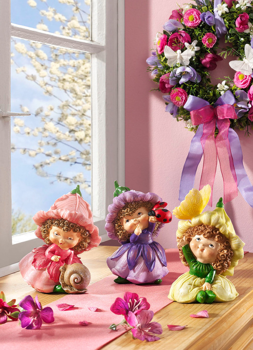 - Frühlingselfen von Hand bemalt, 3er-Set, in Farbe ROSA-LILA-GRÜN Ansicht 1