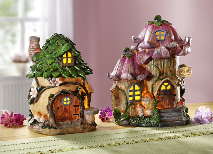 Wohnaccessoires - Beleuchtetes Zwergenhaus, in Farbe GRÜN-BRAUN, in Ausführung Mit grünem Blätterdach