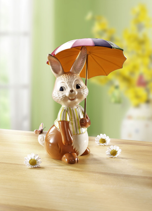 - Hase mit Sonnenschirm aus hochwertigem Feinsteingut, in Farbe BUNT