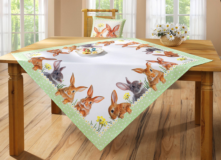 Tischdecken - Tisch- und Raumdekoration mit Hasen-Motiven, in Größe 101 (2x Platzset, 35x 50 cm) bis 404 (Kissenbezug, 40x 40 cm), in Farbe WEIß-BUNT Ansicht 1